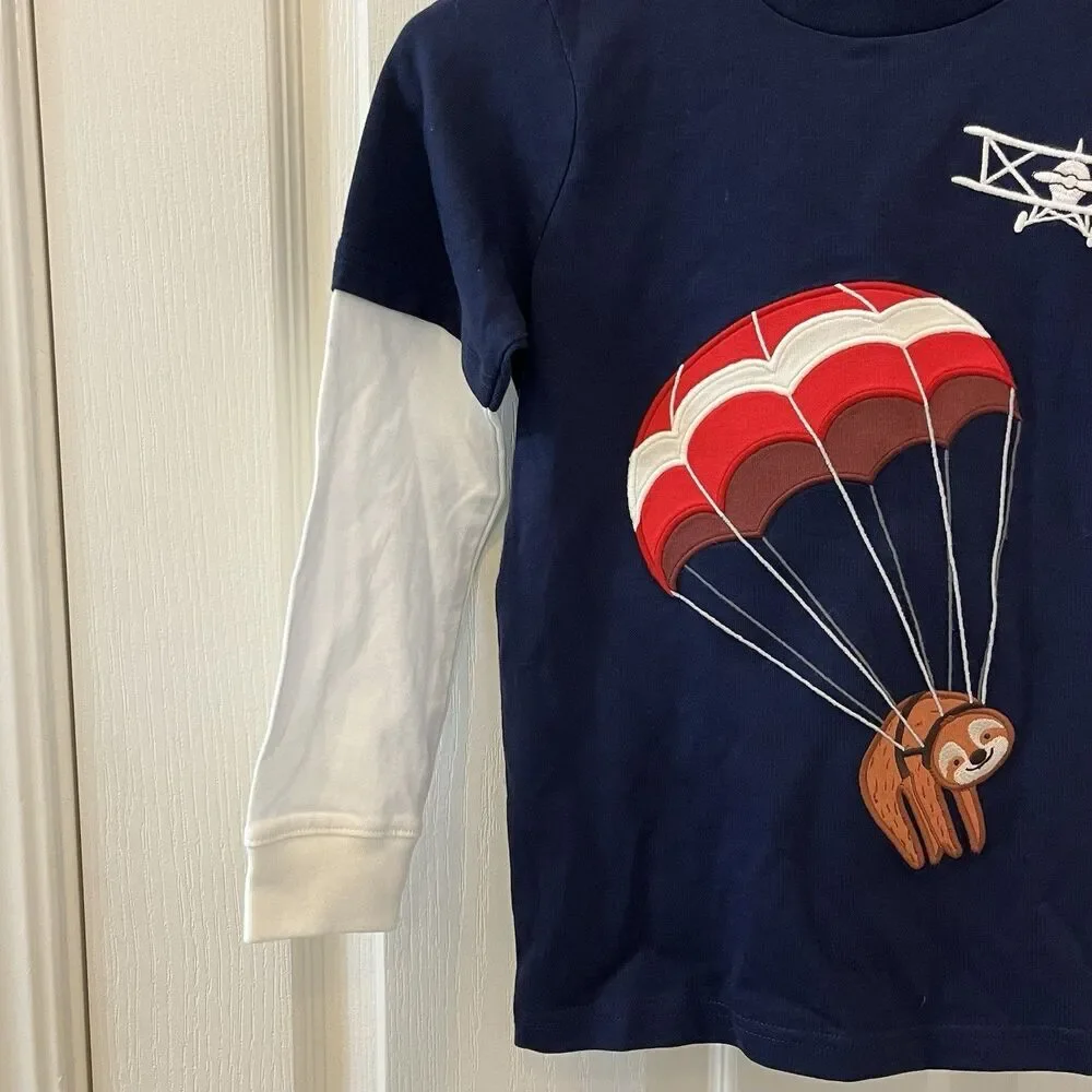 Gymboree Aviator School Parachute Sloth Airplane Applique Layered Top Boys 6 NWT